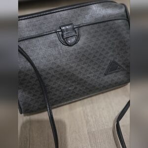 Women's Black Crossbody Bag - Textured Triangle Pattern